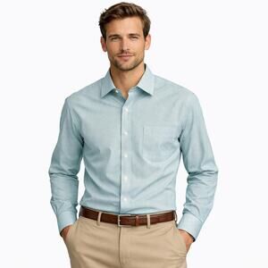 Banana Republic Mens Dress Shirt Non-Iron Classic Fit Green Stripe Neck 15 | 25